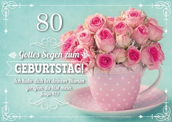 Doppelkarte Geburtstag 80 Rosen in Tasse