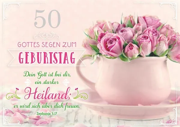Doppelkarte Geburtstag 50 Rosen in Tasse