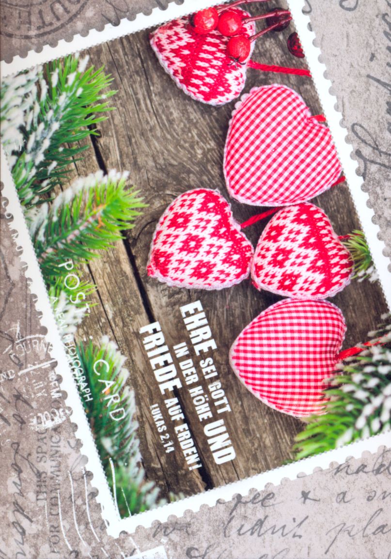 Rote Herzen, weihnachtlich - Postkarte - Serie mit 12 Stk.