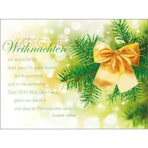 Faltkarte mit Umschlag Weihnachten gelbe Schleife an Zweig