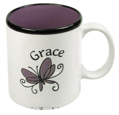 TASSE VIOLET/NOIR/BLANC" GRACE" AVEC PAPILLON