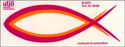 AUTOCOLLANT ICHTHUS FLUO 13 CM FUSCHIA