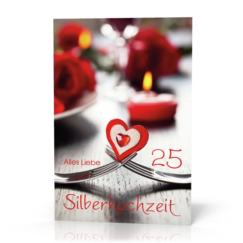 Doppelkarte Silberhochzeit Filzherz PG11