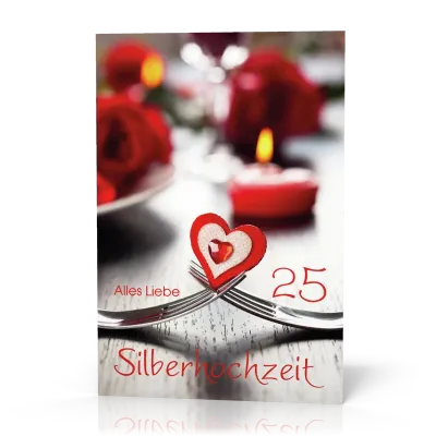 Doppelkarte Silberhochzeit Filzherz PG11