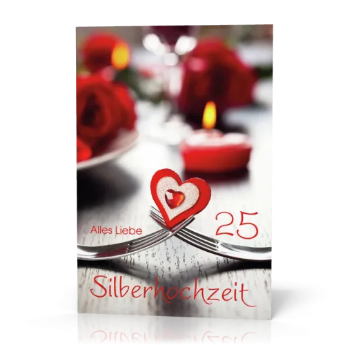 Doppelkarte Silberhochzeit Filzherz PG11