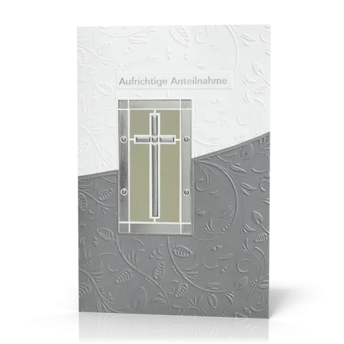 Doppelkarte Trauer Silbernes Kreuz PG5