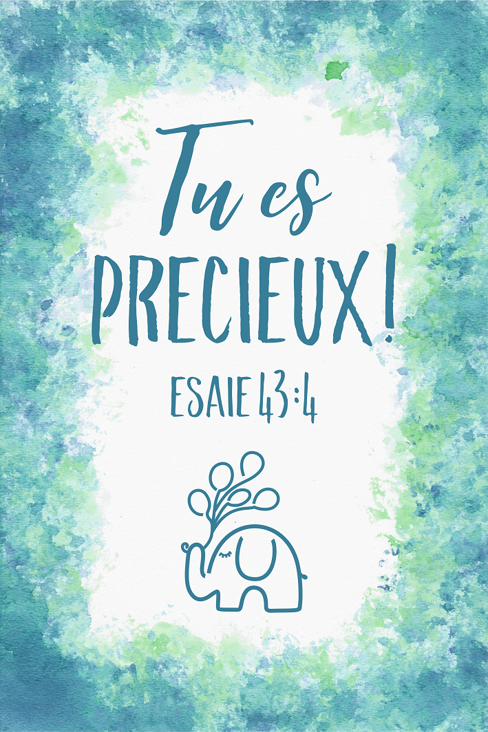 Tableau aquarelle garçon 'Tu es précieux' Esaïe 43.4 - 20 x 30 cm