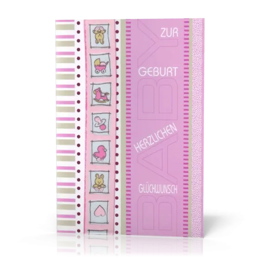 Doppelkarte Satinband Schaukelpferd rosa PG6