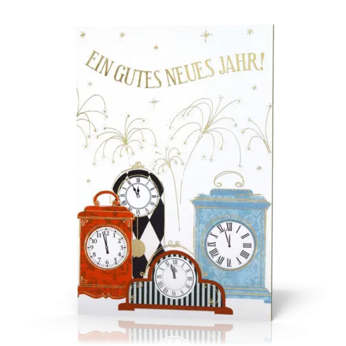 Doppelkarte Weihnachten Nostalgie Uhren PG5