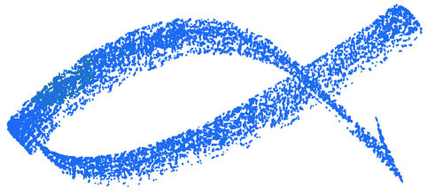 Ichthus autocollant bleu graphique, 14x7 cm