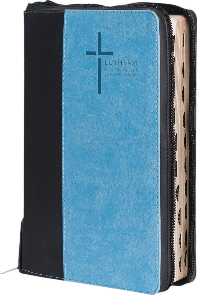 Luther21 - F.C. Thompson Studienbibel- Standard- Kunstleder schwarz/blau - Goldschn.mit Register...