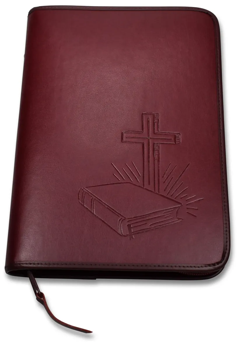 Bibelhülle Motiv: Bibel/Kreuz/Strahlen - Kunstleder für Standardgrösse, weinrot
