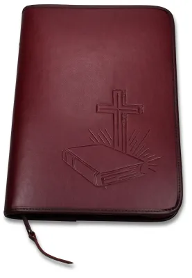 Bibelhülle Motiv: Bibel/Kreuz/Strahlen - Kunstleder für Standardgrösse, weinrot
