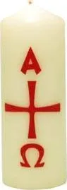 Alpha + Omega + Kreuz 16 x 6 cm - Osterkerze