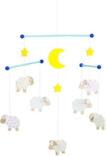 MOBILE MOUTONS EN BOIS PEINTS 40X38CM
