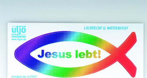 Autokleber Jesus lebt ( Fisch-regenbogen) 12,5 cm