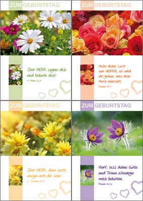 Minikarten Geburtstag Serie Verschiedene Blumen - Set mit 4 Motiven a 3 Stück