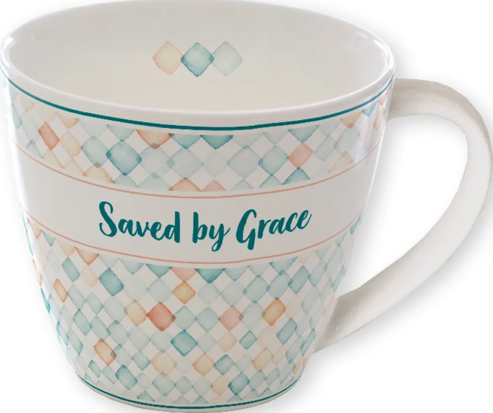 Tasse - Saved by Grace - weiss, blau, 300ml