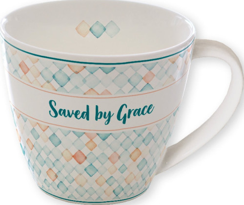 Tasse - Saved by Grace - weiss, blau, 300ml