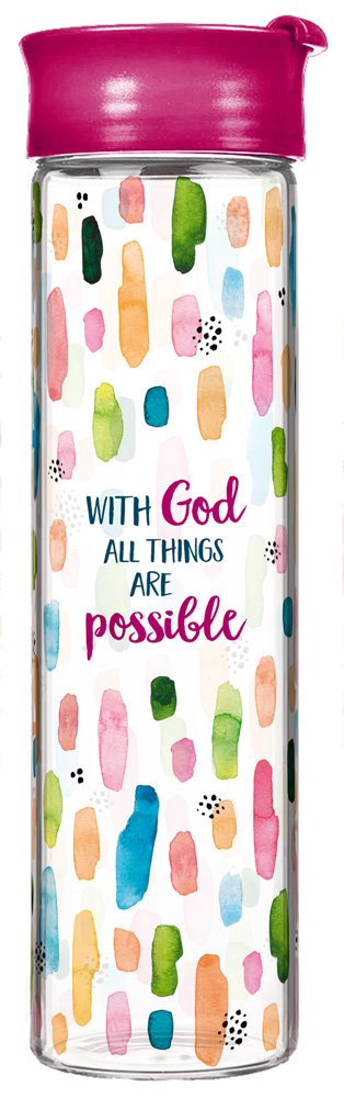 Glasflasche: "With God all things are possible"