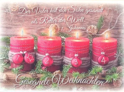 PK GESEGNETE WEIHNACHTEN, VIER ROTE KERZEN, 12 STÜCK - POSTKARTE