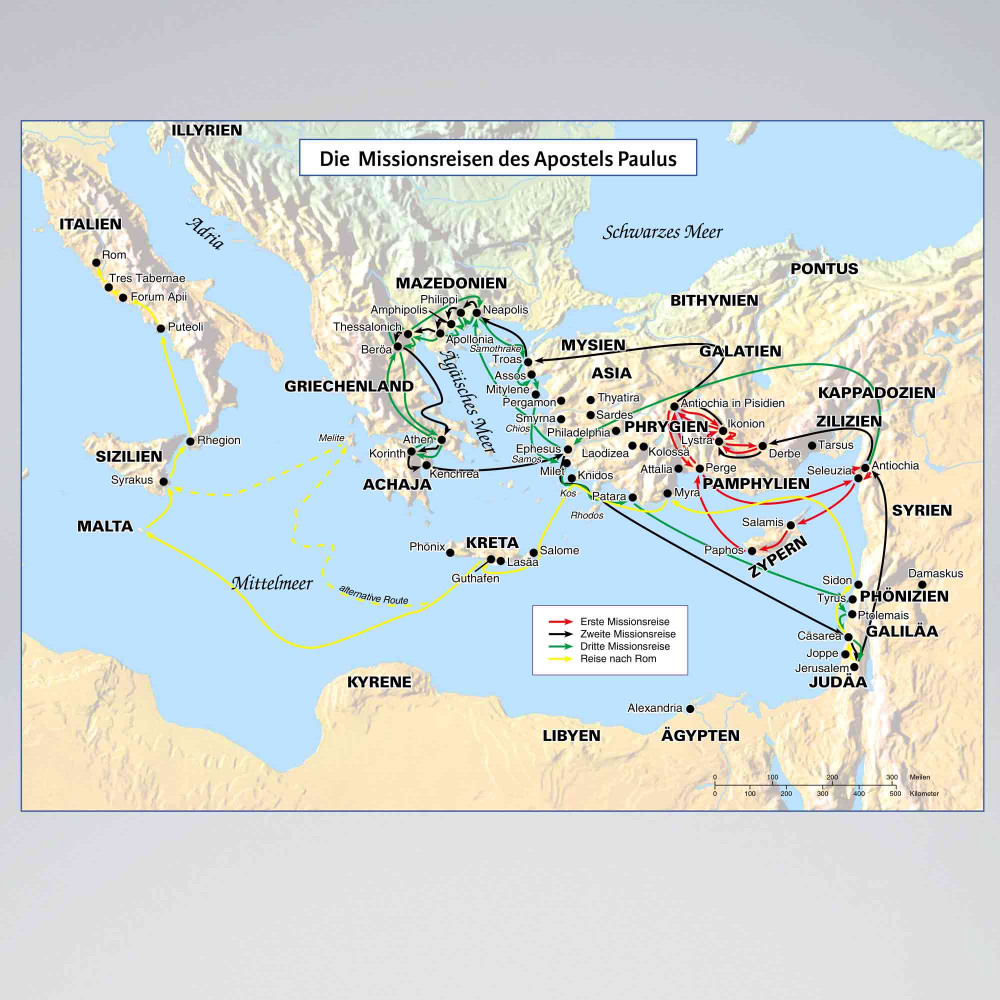 Landkarte - Die Missionsreisen des Apostels Paulus