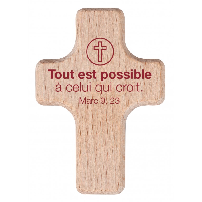 Mini-croix en bois Mot d'ordre 2020 - "Tout est possible à celui qui croit." - Marc 9, 23