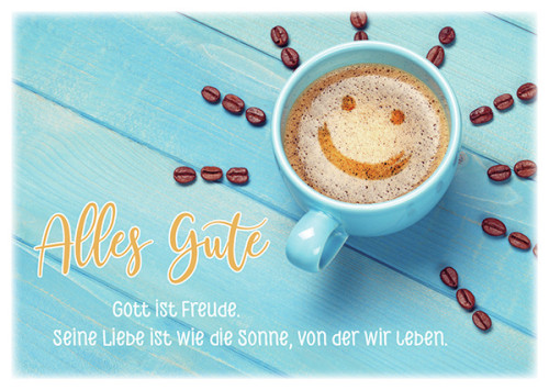 Postkarte Cappoccino Smiley-Gesicht - 12 Stück pro Päckchen