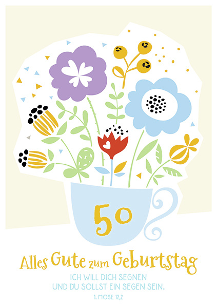 Doppelkarte 50 Blumen in Tasse GF