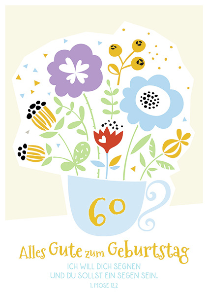 Doppelkarte 60 Blumen in Tasse GF