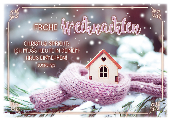 Postkarte Weihnachten Hütte mit Schal - 12 Stück pro Päckchen