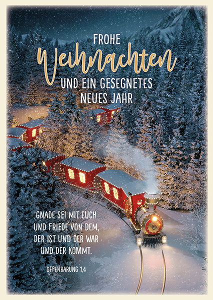 Postkarte Weihnachten Lokomotive - 12 Stück pro Päckchen