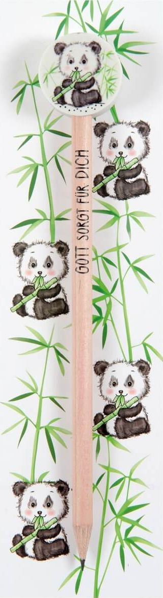 Gott sorgt für Dich (Motiv Panda) - Bleistift-Set - Bleistift, Radiergummi und Lesezeichen