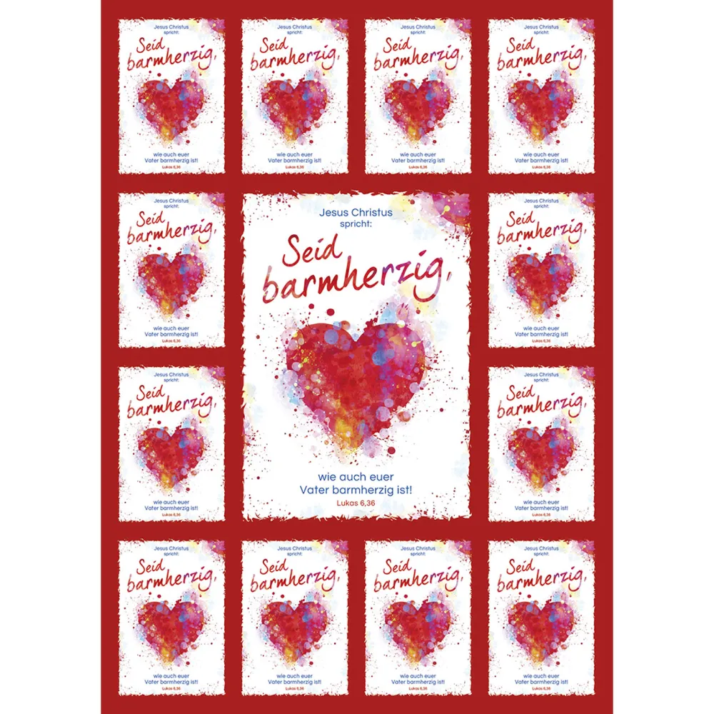 Aufkleber-Gruss-Karten "Seid barmherzig wie euer Vater barmherzig ist" - Motiv Herz Grafik