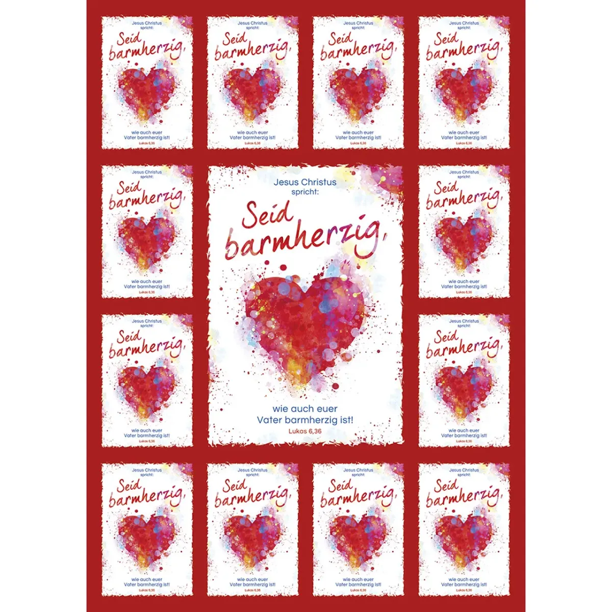 Aufkleber-Gruss-Karten "Seid barmherzig wie euer Vater barmherzig ist" - Motiv Herz Grafik