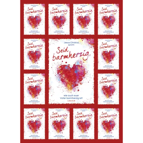 Aufkleber-Gruss-Karten "Seid barmherzig wie euer Vater barmherzig ist" - Motiv Herz Grafik