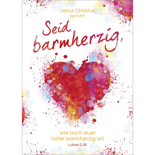 Postkarte SEID BARMHERZIG - Motiv Aquarell Herz