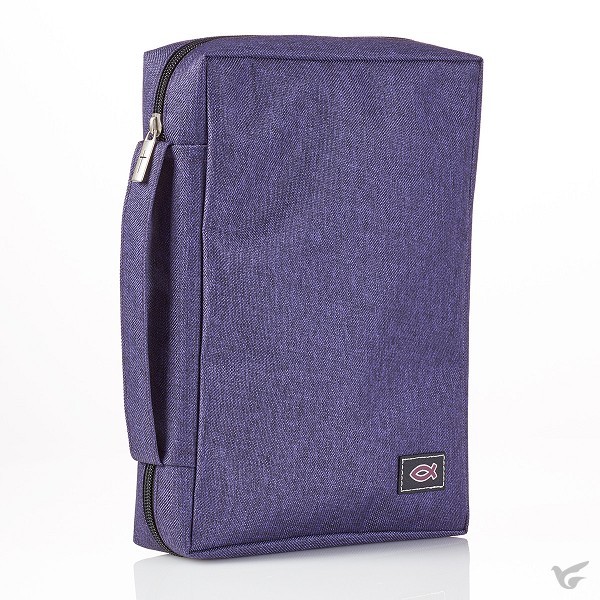 Bibelhülle Ichtus S - violett, mit Reissverschluss, Seitentasche und Tragehenkel