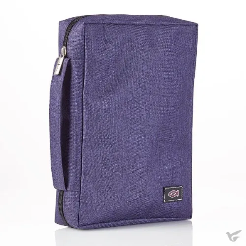 Bibelhülle Ichtus S - violett, mit Reissverschluss, Seitentasche und Tragehenkel