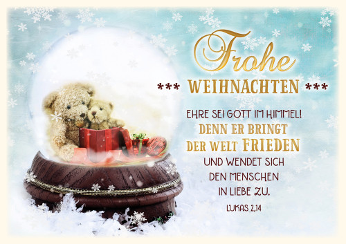 Doppelkarte Weihnachten Schneekugel Teddy GF