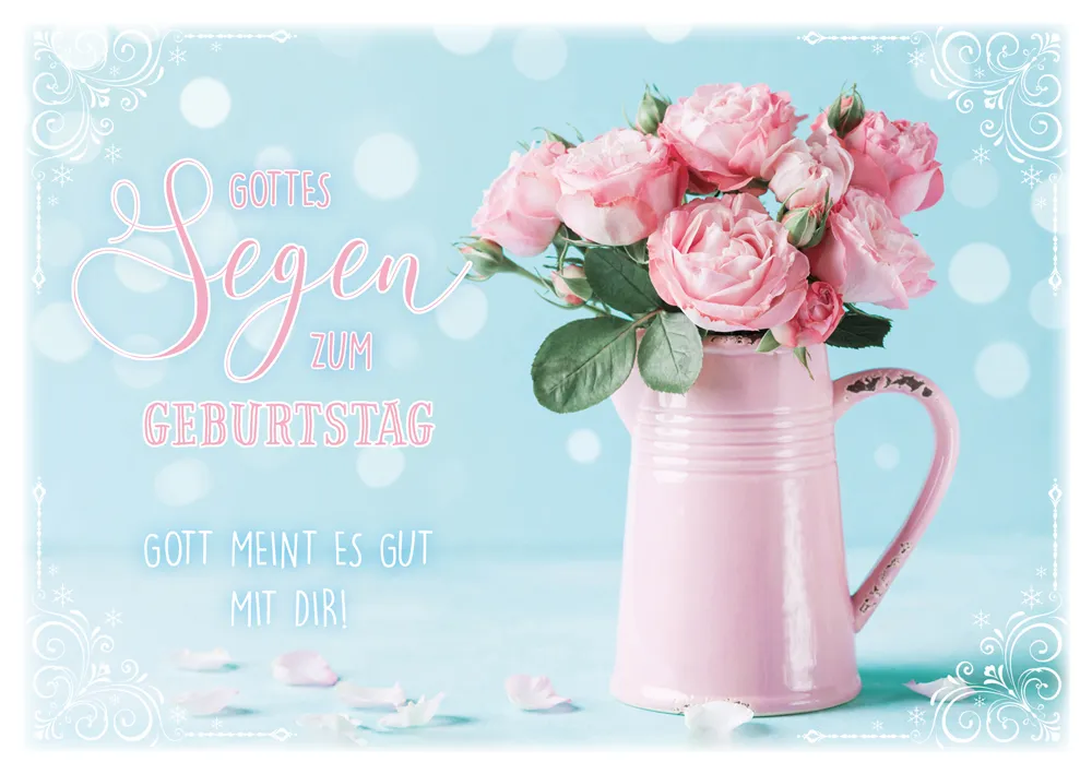 Postkarten Geburtstag Rosen in rosa Kanne - 10 Stück pro Päckchen