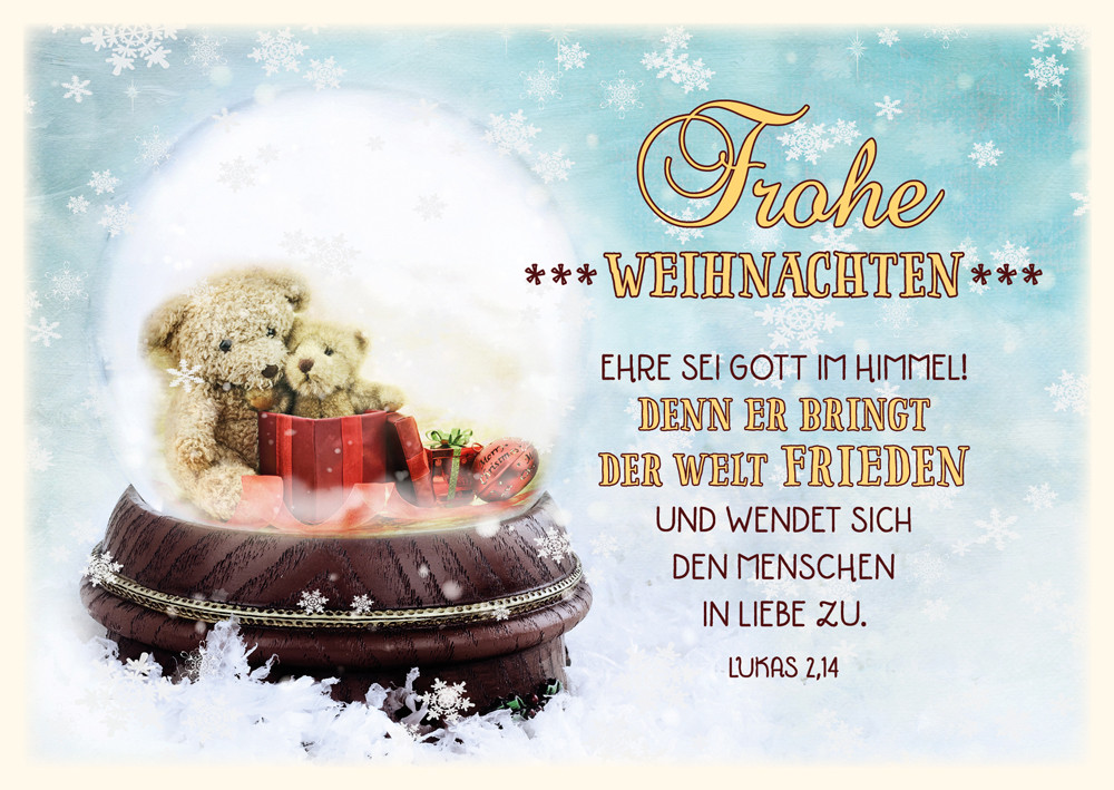 Postkarte Weihnachten Schneekugel Teddy - 10 Stück pro Päckchen