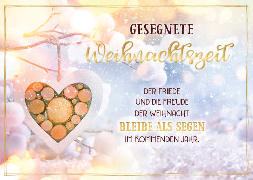 Postkarte Weihnachten Holzherz an Baum GF - 10 Stück pro Päckchen