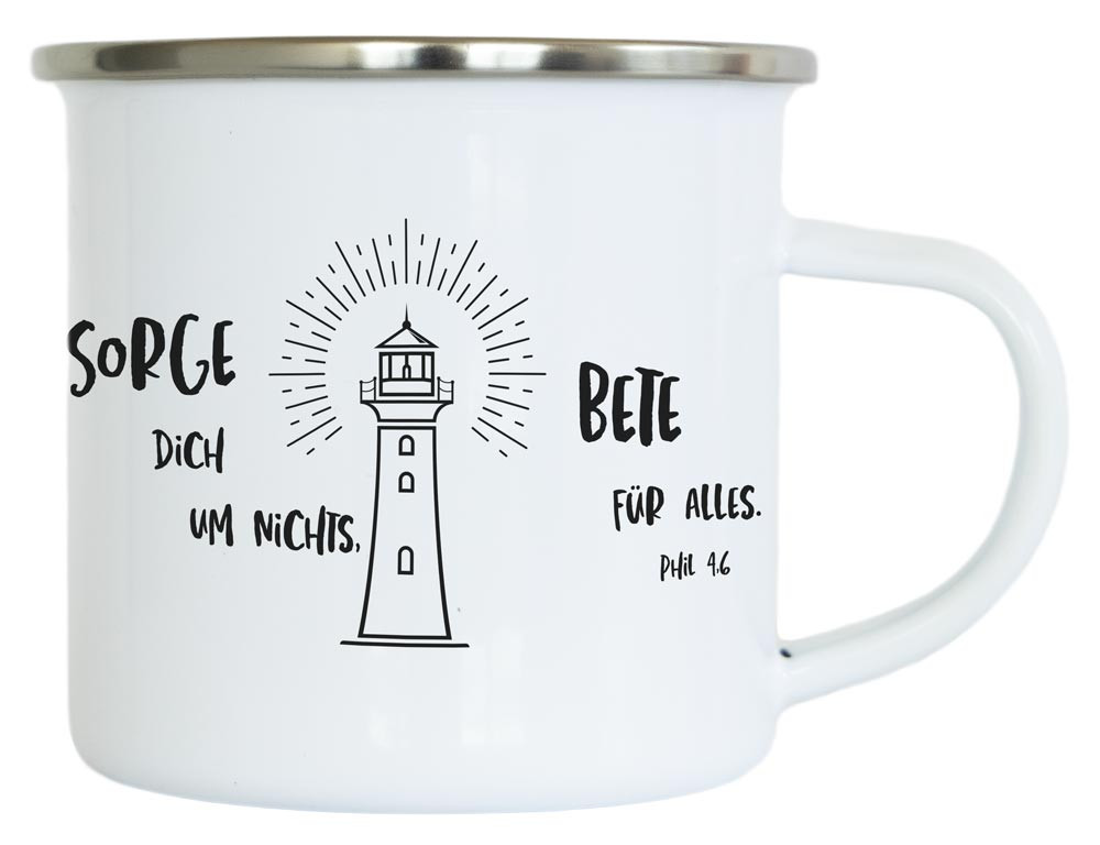 Emaille Tasse - Leuchtturm - weiss, 350ml