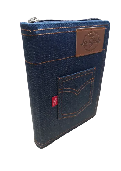 Bible Semeur 2015, compacte, couverture jeans souple bleue, avec zip - tranche blanche