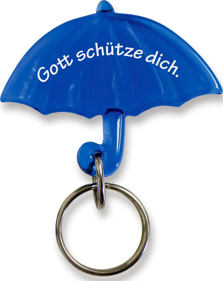 Gott schütze dich - Schlüsselanhänger Schirm (blau) - Farbiges Acryl, mit Textaufdruck "Gott...