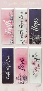 Magnetische Buchzeichen Motiv 'Faith, Hope and Love' - 6er Set auf Englisch