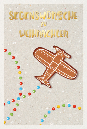 Doppelkarte Weihnachten Lebkuchenflugzeug ENC