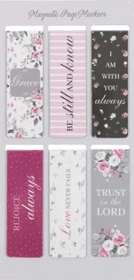 Magnetische Buchzeichen Motif 'Pink Roses' - 6er Set auf Englisch