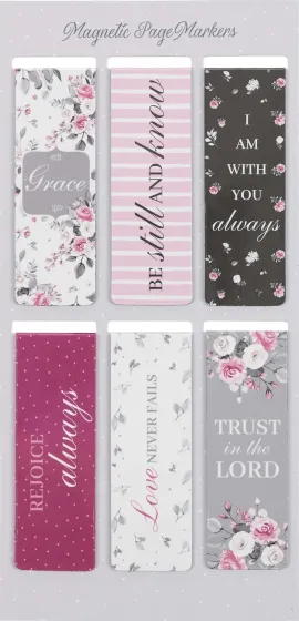 Magnetische Buchzeichen Motif 'Pink Roses' - 6er Set auf Englisch